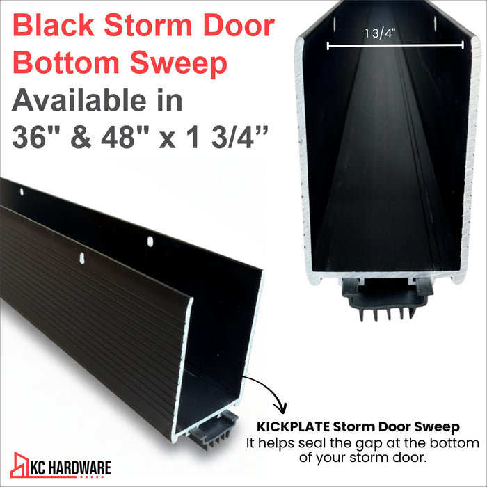 36 in / 48 in Storm Door Bottom Sweep Black or White U-Wrap Aluminum x 1-3/4 in x 3 in