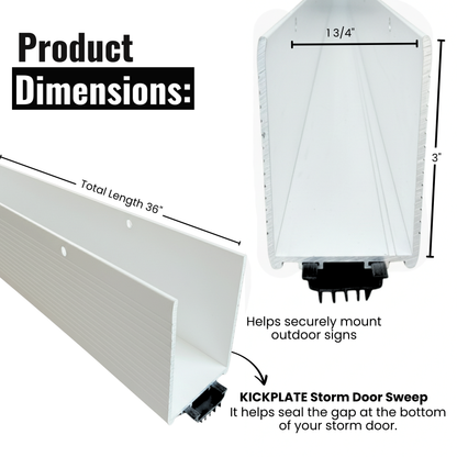 36 in / 48 in Storm Door Bottom Sweep Black or White U-Wrap Aluminum x 1-3/4 in x 3 in