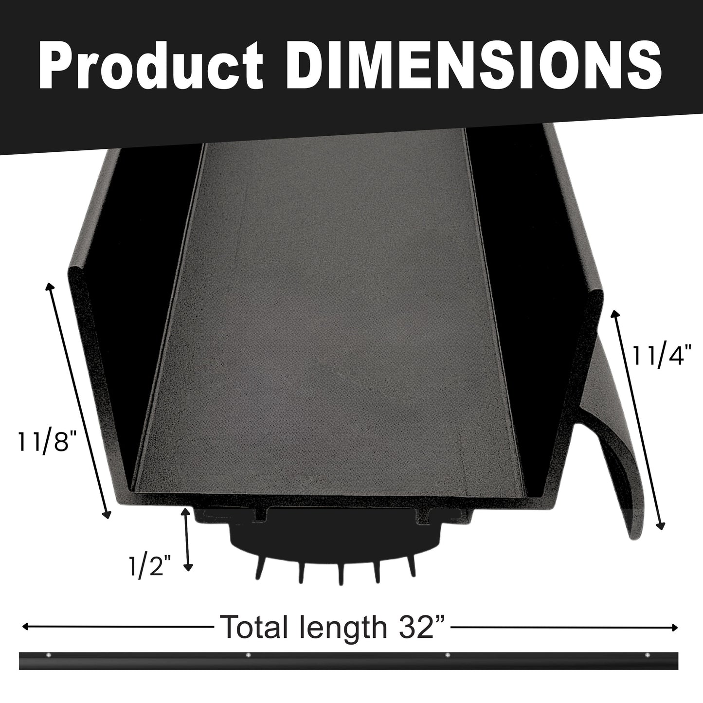 32 in., 36 in., 42 in. & 48 in. Black Door Bottom Sweep with 1/2 in. Brush Seal
