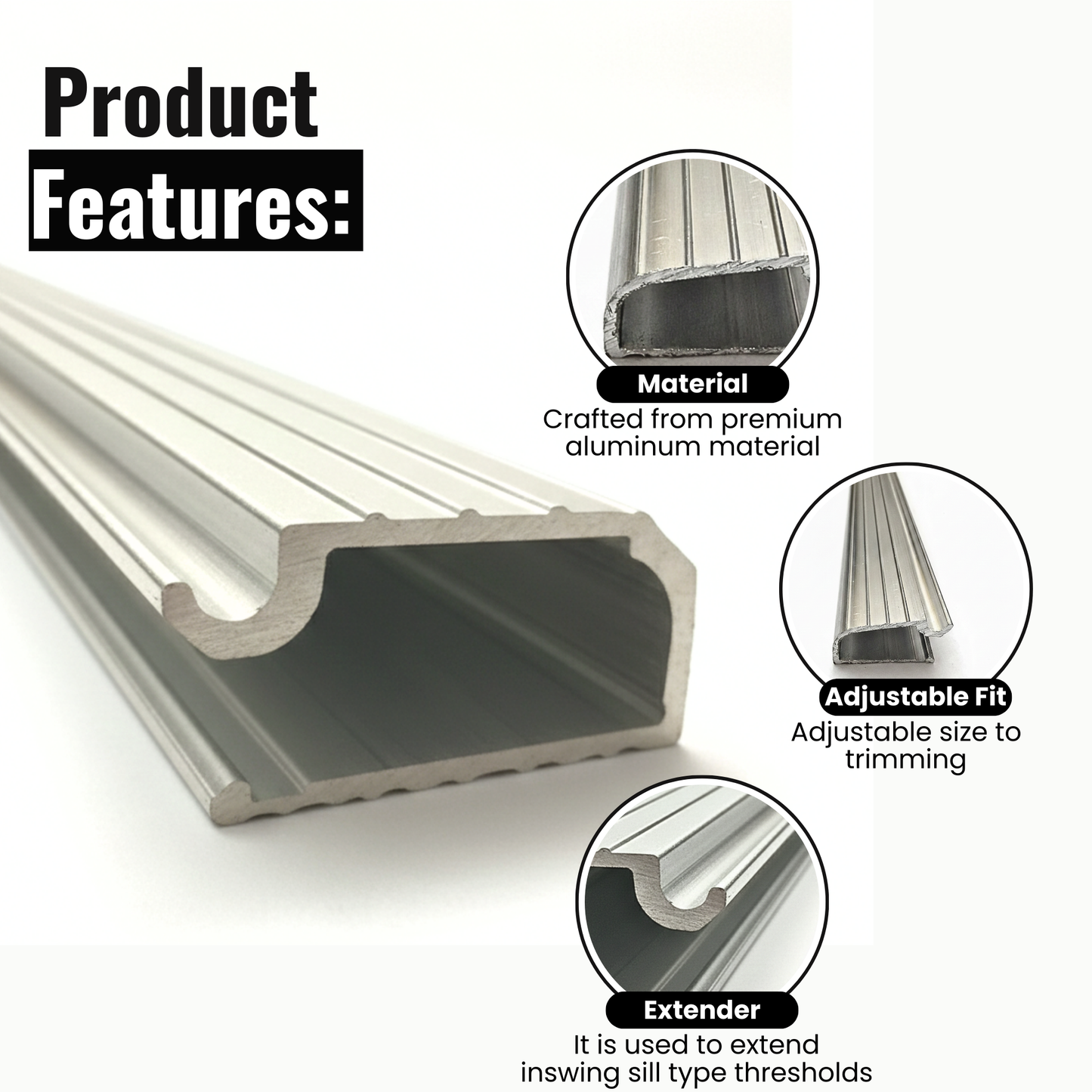 Aluminum Threshold Extension, Heavy-Duty Door Threshold Extender for Existing Threshold