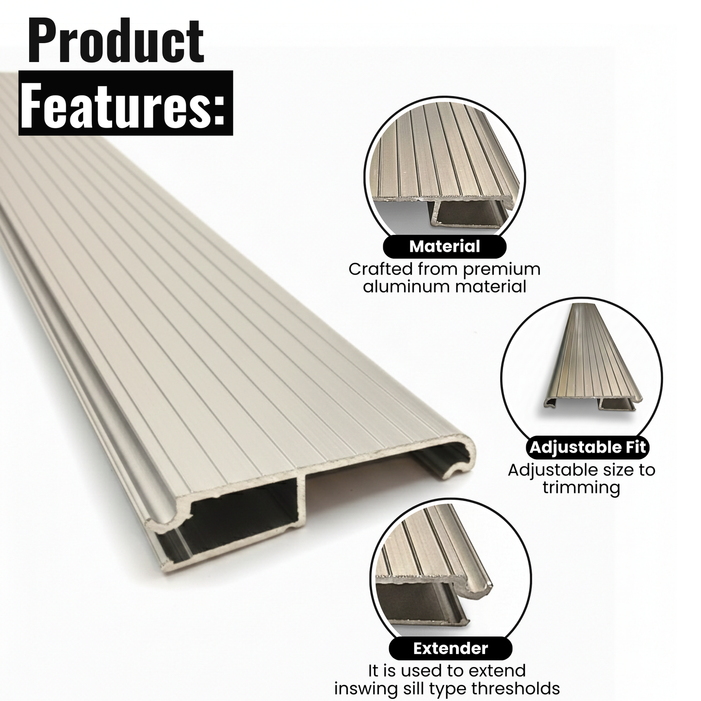 Aluminum Threshold Extension, Heavy-Duty Door Threshold Extender for Existing Threshold