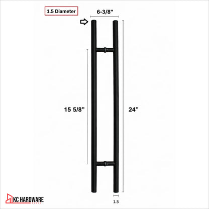 Matte Black Stainless Steel H-Shaped Push Pull Door Handles 24", 36", and 48"