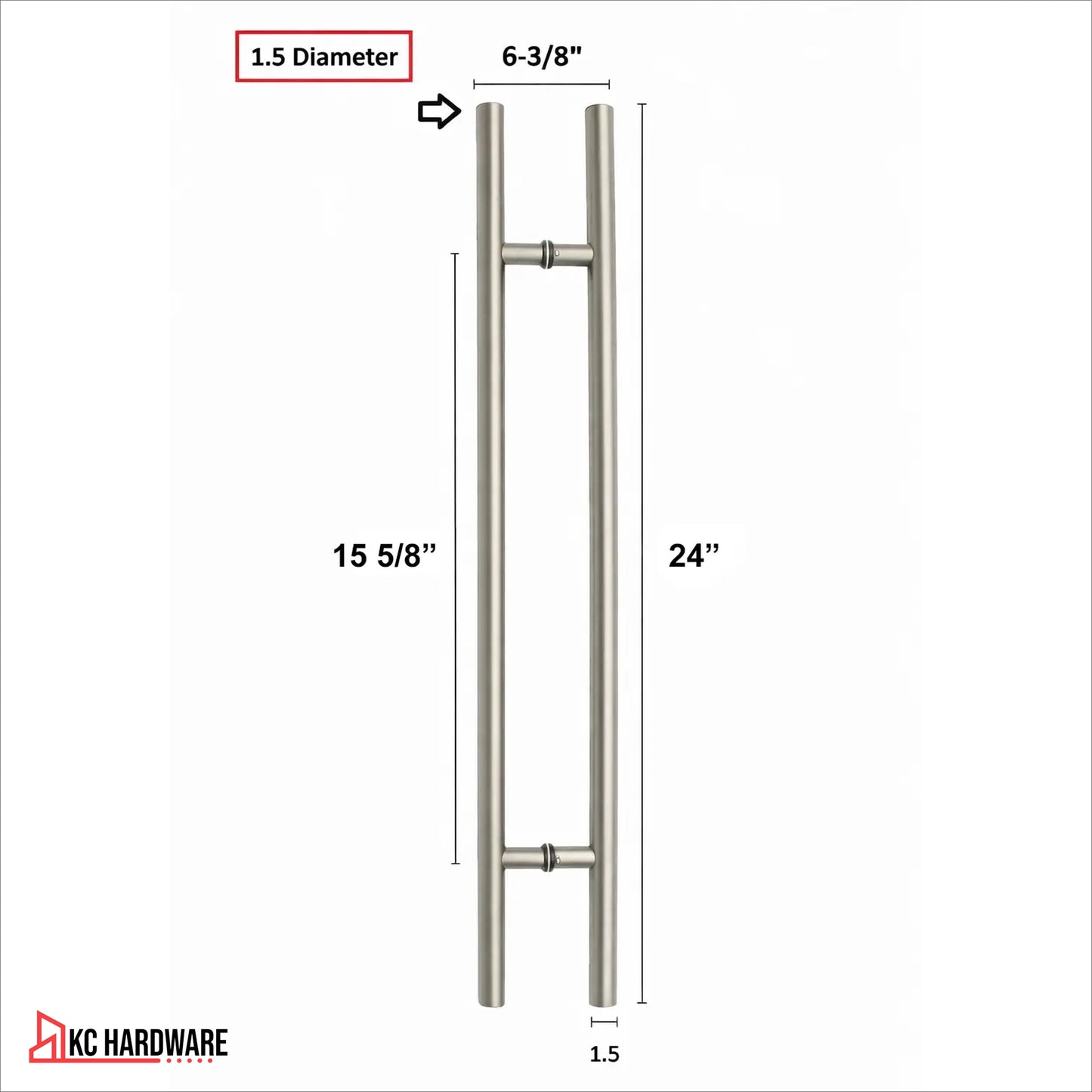 Stainless Steel Double-Sided Pull Door Handle Chrome Nickel 24", 36", 48"