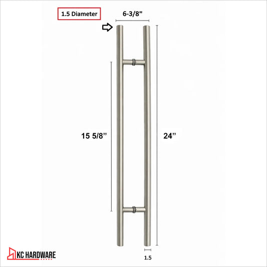 Brushed Nickel Stainless Steel Round H Pull Door Handles, 24"
