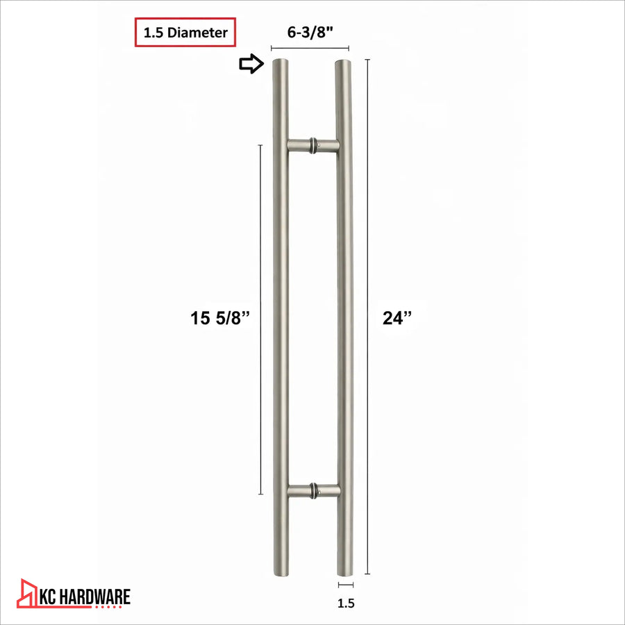 24 in Stainless Steel H Pull Door Handle, Double-Sided, Brush Nickel Satin