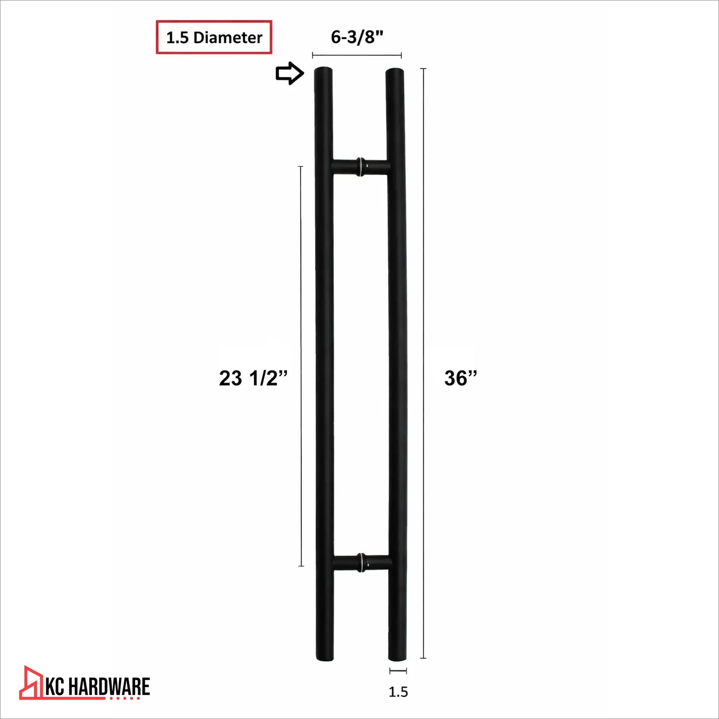 Matte Black Stainless Steel H-Shaped Push Pull Door Handles 24", 36", and 48"