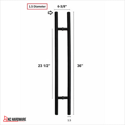 Matte Black Stainless Steel H-Shaped Push Pull Door Handles 24", 36", and 48"