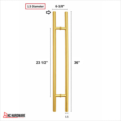 Polished Gold Stainless Steel H Pull Door Handles, 36" & 48"