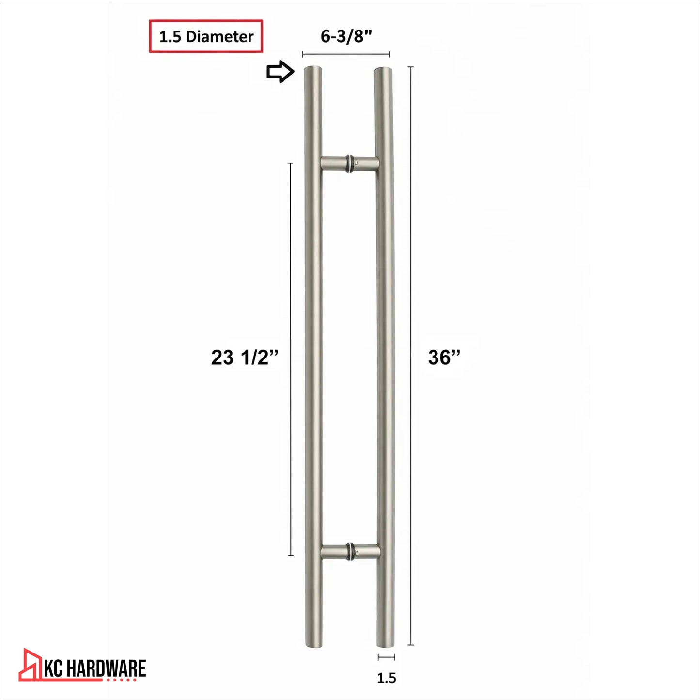 Stainless Steel Double-Sided Pull Door Handle Chrome Nickel 24", 36", 48"