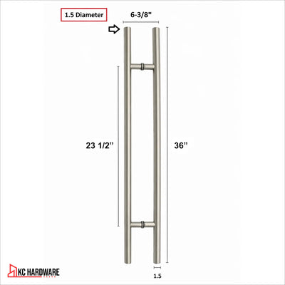 36" Stainless Steel H Pull Door Handle Set, Chrome Nickel