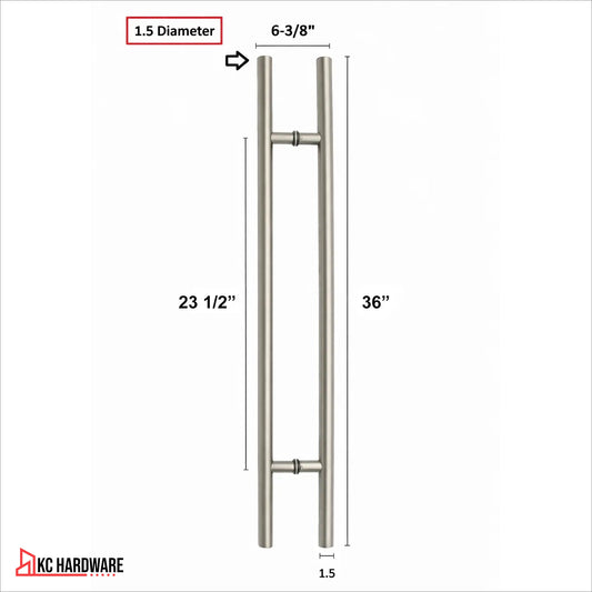 36" Stainless Steel H Pull Door Handles, Double Sided, Chrome Nickel