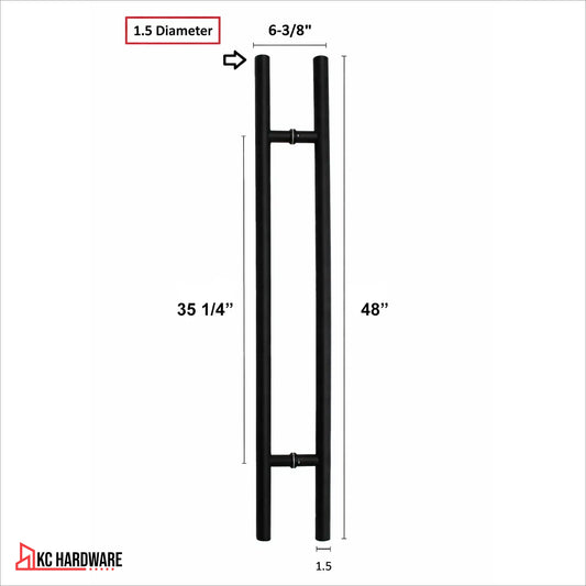 48" Matte Black Stainless Steel Ladder Pull Door Handle, Back-to-Back