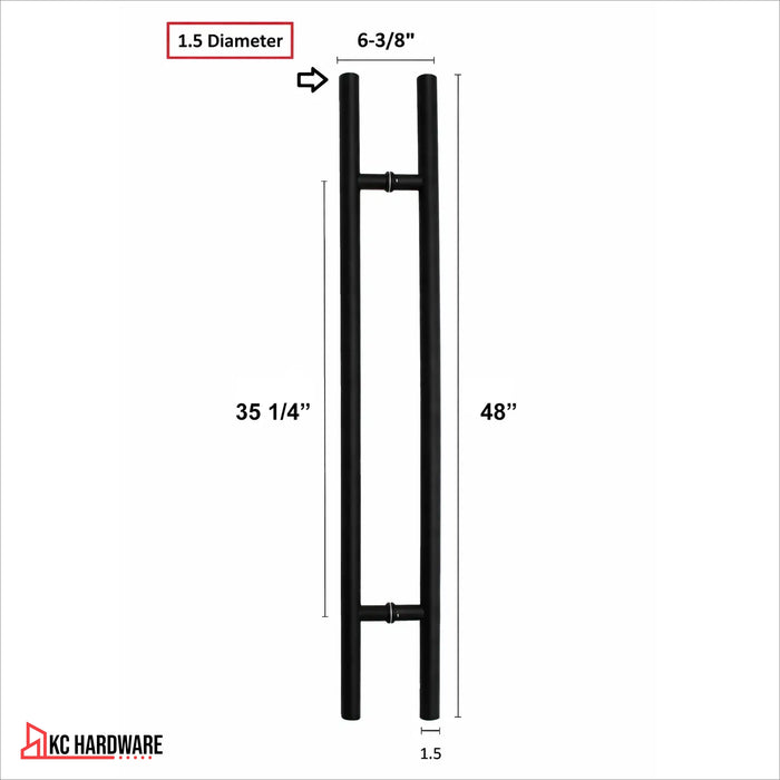 48 in Matte Black Stainless Steel Ladder Pull Door Handle, Back-to-Back