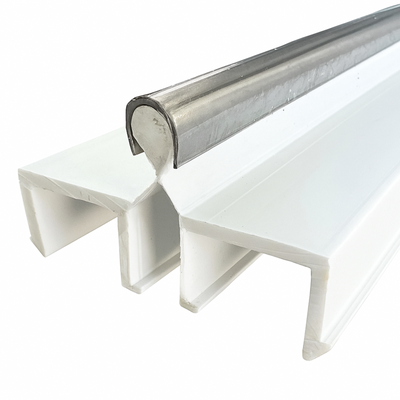 White Vinyl Double Panel Sliding Door Track w/ Metal Track Cover - 72/96