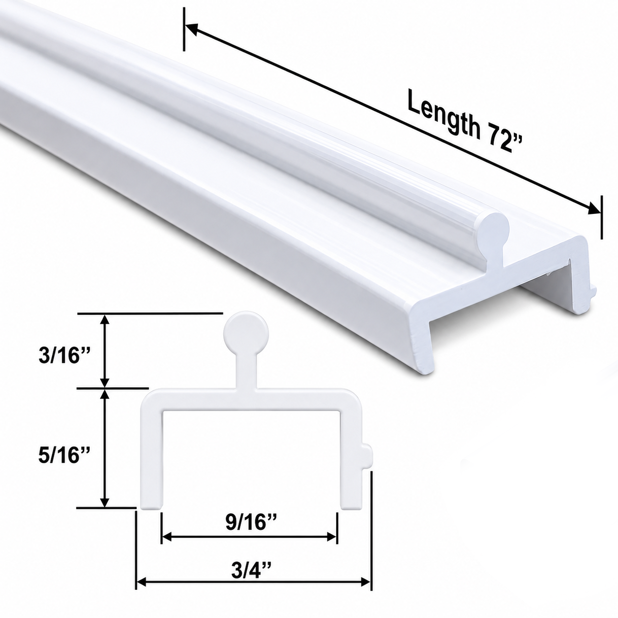 72 In & 96 In Lengths | 3/4 In Wide Sliding Screen Door Bottom Track Replacement - White Vinyl