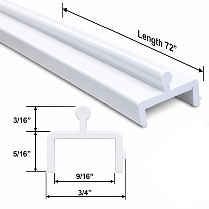 72 In & 96 In Lengths | 3/4 In Wide Sliding Screen Door Bottom Track Replacement - White Vinyl