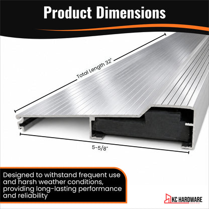 Silver Aluminum Door Threshold with PVC Seal, Available in 32 in x 5-5/8 in, 36 in x 4-9/16 in, and 36 in x 5-5/8 in Sizes
