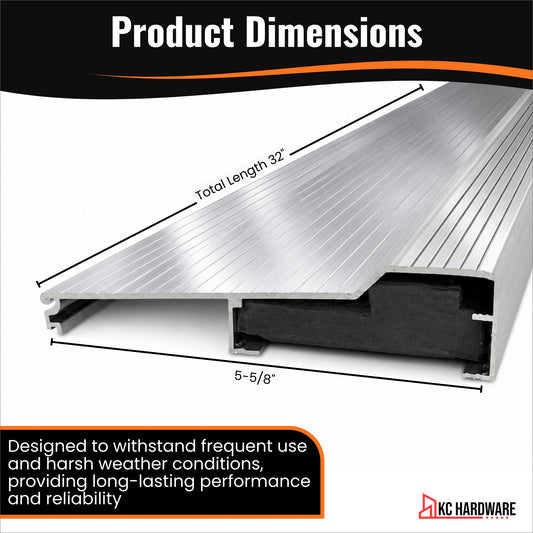 Silver Aluminum Door Threshold with PVC Seal, Available in 32 in x 5-5/8 in, 36 in x 4-9/16 in, and 36 in x 5-5/8 in Sizes