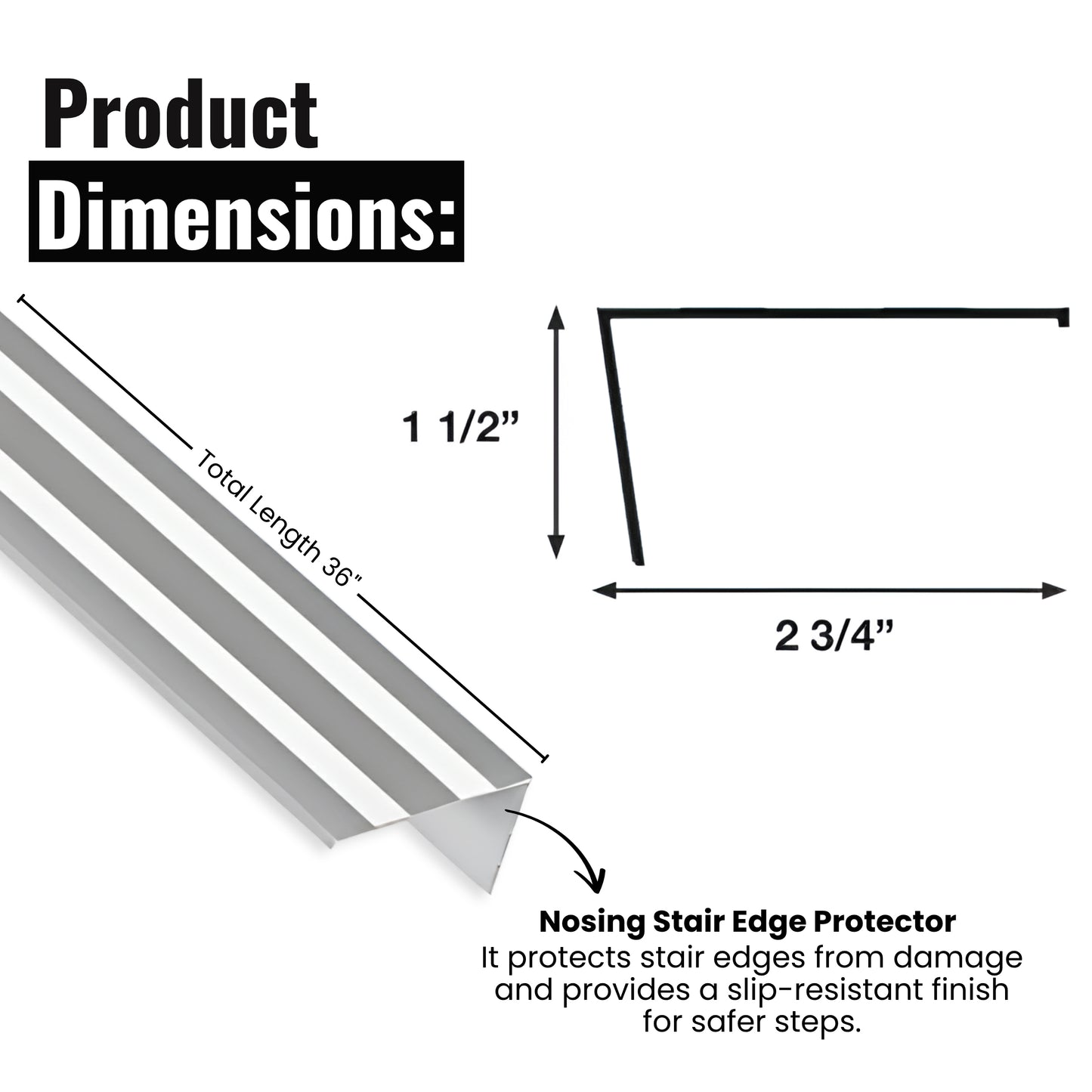32", 36" Length x 2-3/4" Tread x 1-1/2" Drop Aluminum Stair Nosing Edge Protector