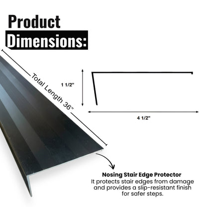 Black Aluminum Stair Nosing Edge Protector – 4 1/2" x 1 1/2" – 32" & 36" Lengths