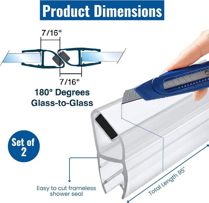 95 in Magnetic Shower Door Side Seal for 3/8 in Glass Doors Set Of 2