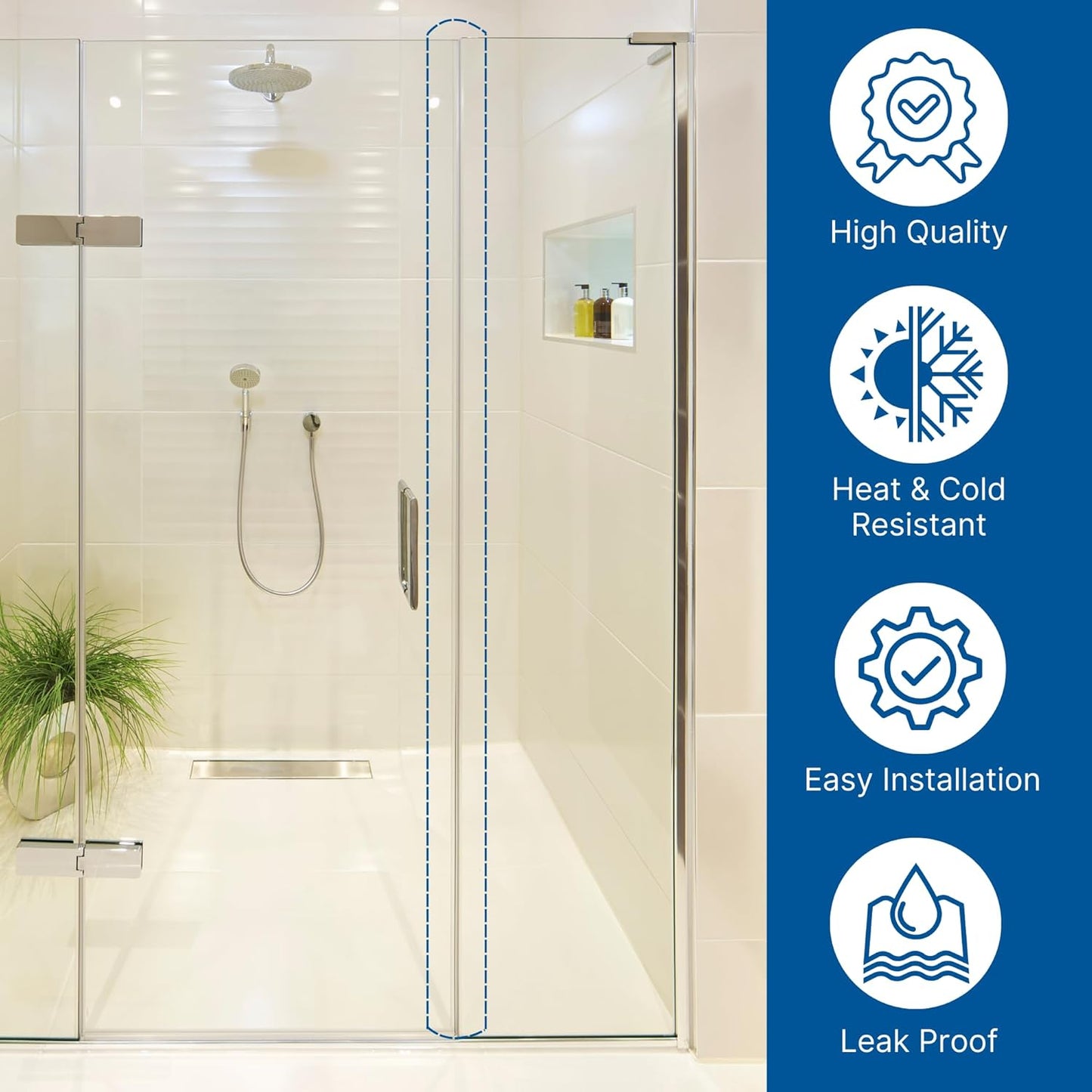 95 in Magnetic Shower Door Side Seal for 3/8 in Glass Doors Set Of 2