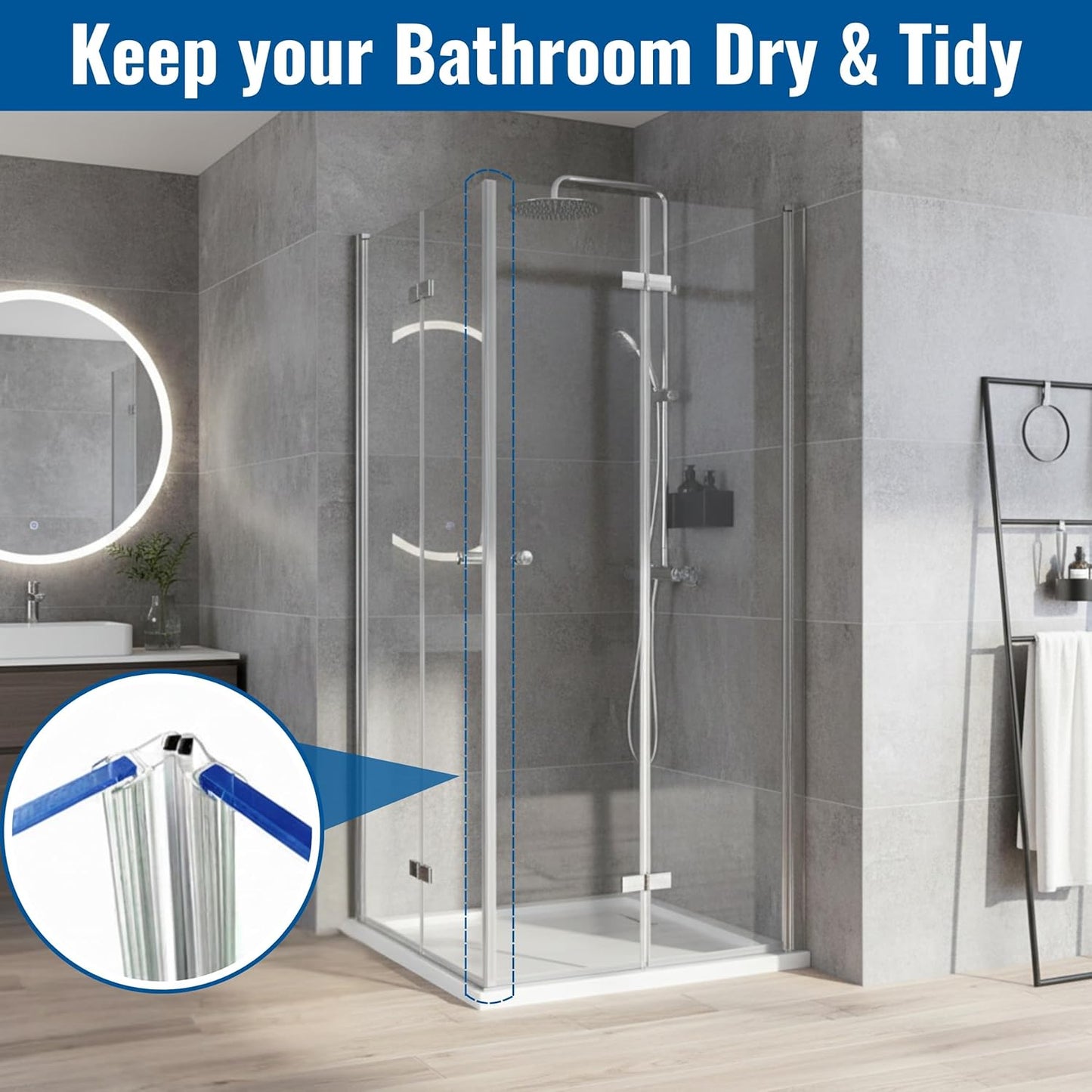 Set of 2 Magnetic Shower Door Seal for 3/8 in Glass Doors 90 Deg