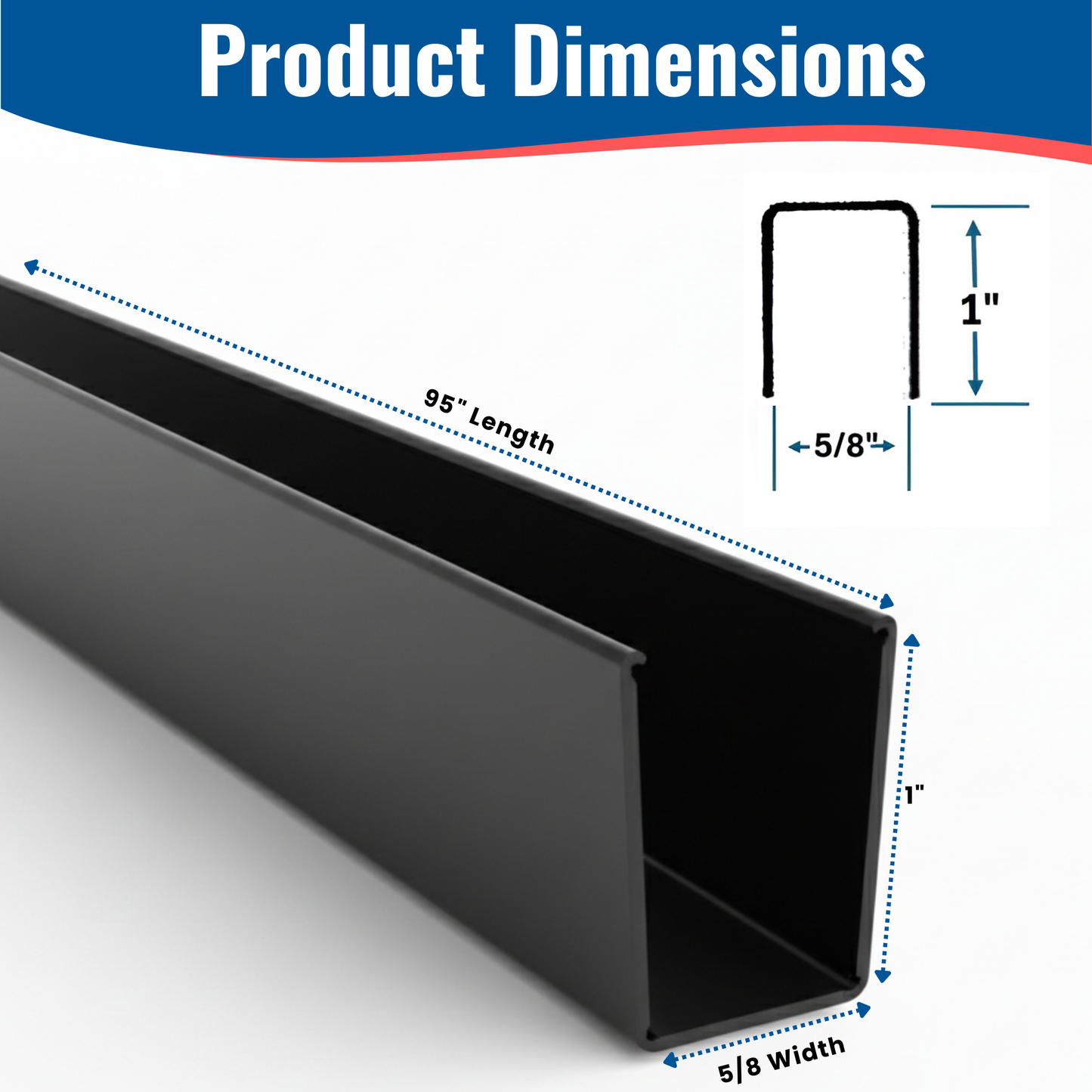 1 in. x 5/8 in. x 95 in. Black Aluminum U-Channel