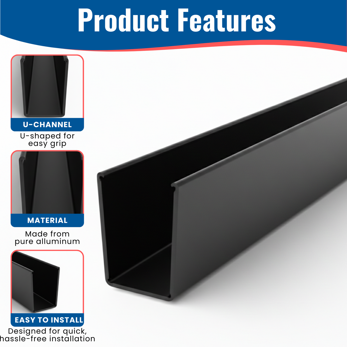 1 in. x 5/8 in. x 95 in. Black Aluminum U-Channel