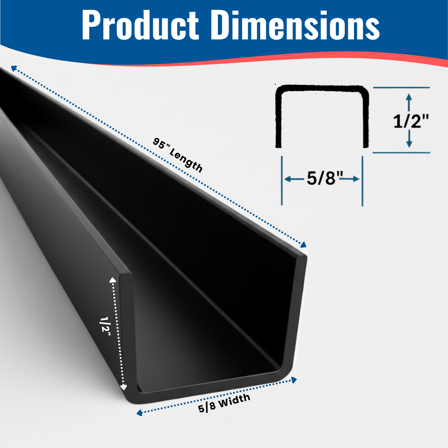 1/2 in. x 5/8 in. x 95 in. Black Aluminum U-Channel