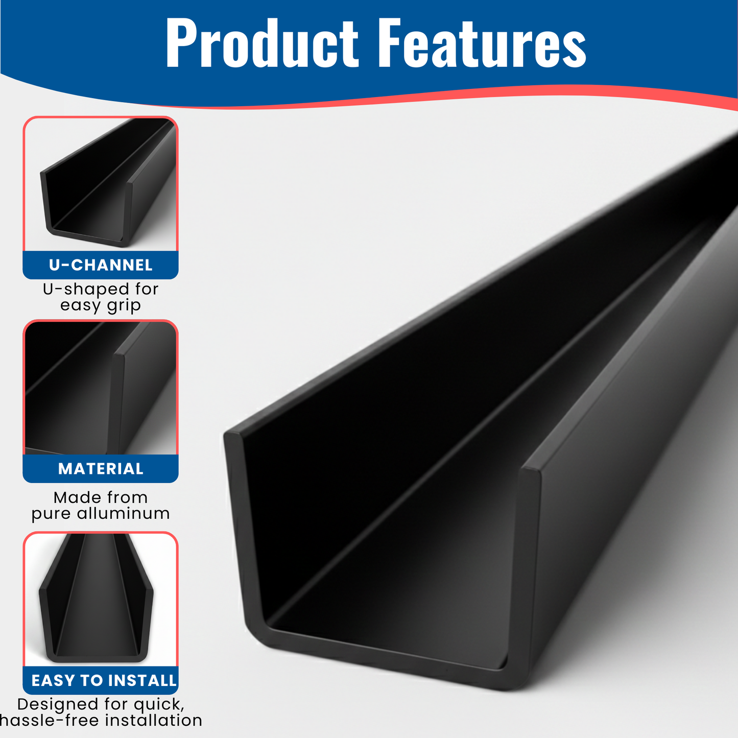 1/2 in. x 5/8 in. x 95 in. Black Aluminum U-Channel