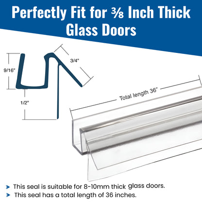3/8 In. x 36 In. Frameless Shower Door Bottom Seal with Drip Rail