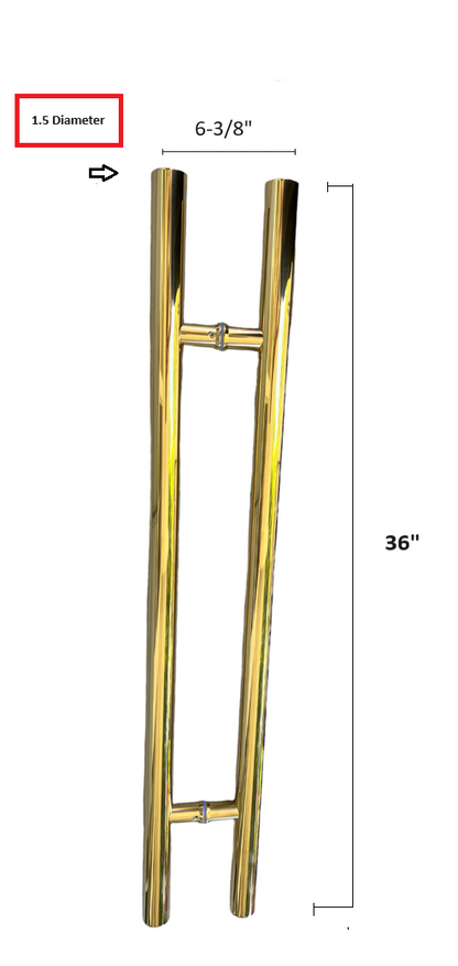 Stainless Steel H Shaped Push Pull Door Handles, Double Sided Door Pulls, Commercial Pull Door Handle for Sliding Doors and Entry Glass Doors- Polished Gold