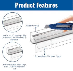Bottom Wipe with Drip Rail & Offset Flexible Fin for 3/8" Glass - 36" length - Image 5